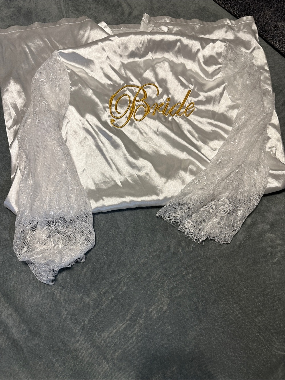 White Satin "Bride" Robe with Gold Script
